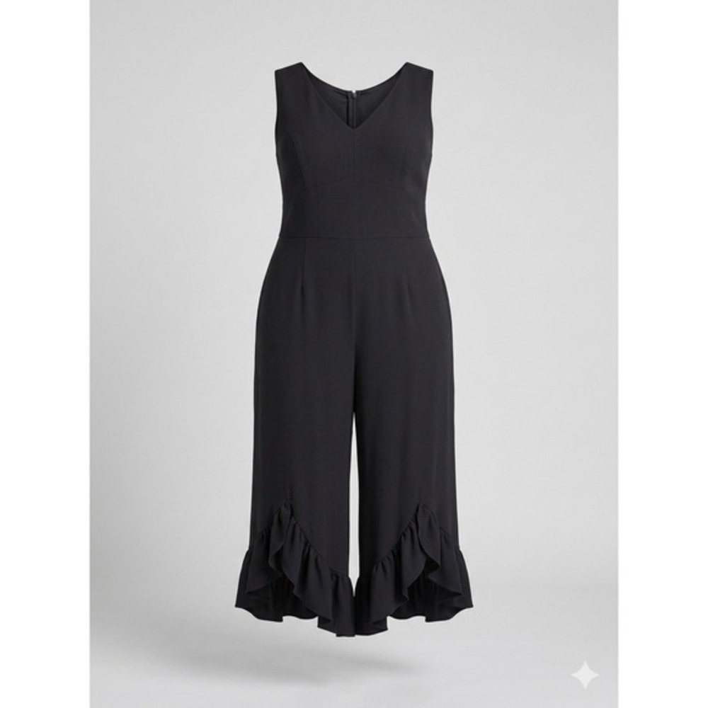 Lily Black‎ Wide Leg Ruffle Cuff Crop Sleeveless Jumpsuit XL Romantic Flowy NEW